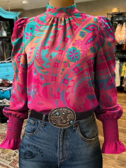 Paisley Prints Puff Sleeves Blouse