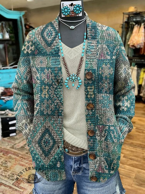 Aztec Print Casual Knitted Cardigan