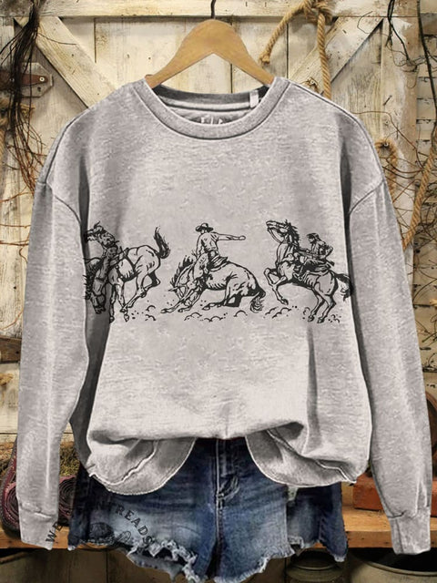 Western Cowboys Art Prints Casual Cotton Sweatshirt