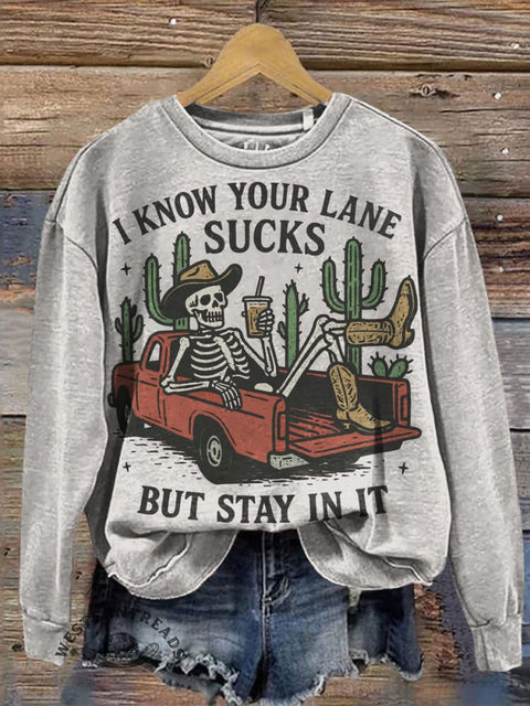 Western Skeleton Art Prints Casual Cotton Sweatshirt