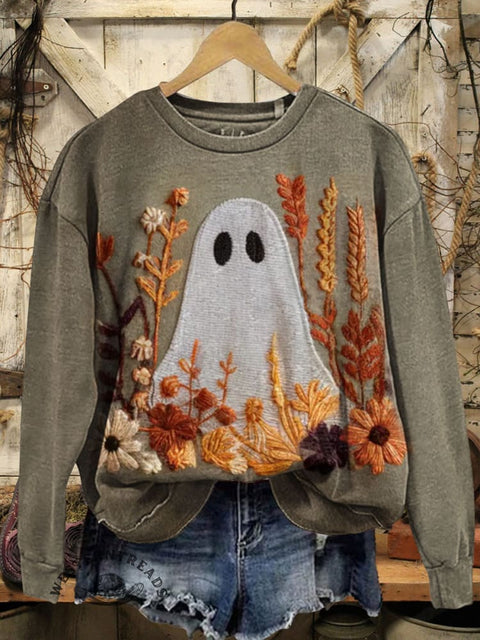 Halloween Ghost Art Prints Casual Cotton Sweatshirt