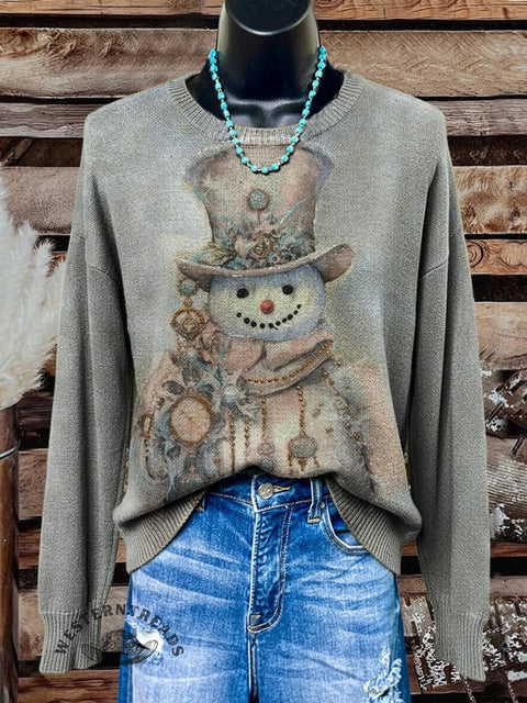 Winter Snowman Print Casual Sweater