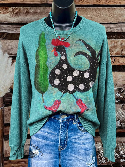 Funny Chicken Print Casual Sweater