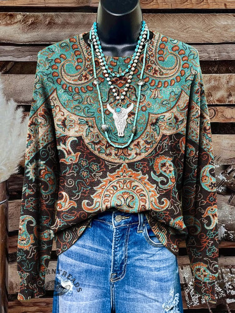 Paisley Art Print Casual Sweater