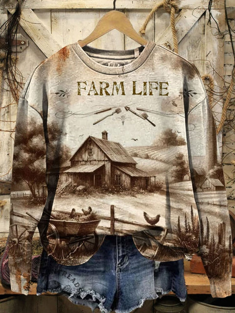 Farm Life Prints Casual Cotton Sweatshirt