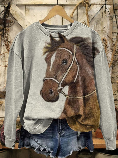 Horse Art Prints Casual Cotton Sweatshirt
