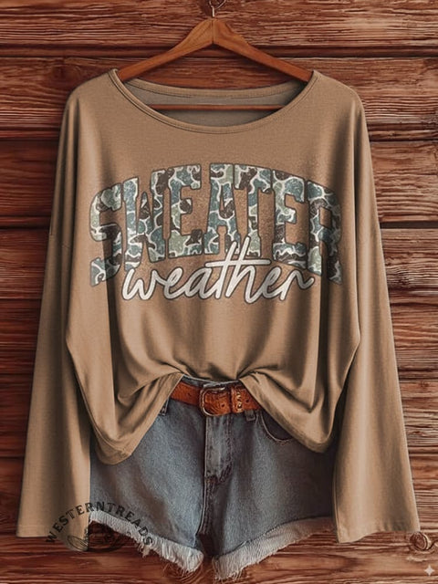 Fall Art Print Casual Long Sleeve Top