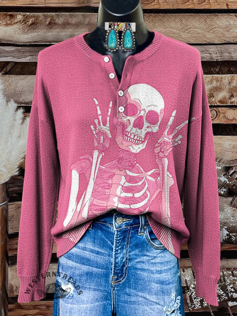 Halloween Art Print Buttoned Cardigan Sweater
