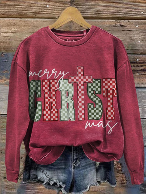 Merry Christmas Prints Casual Cotton Sweatshirt