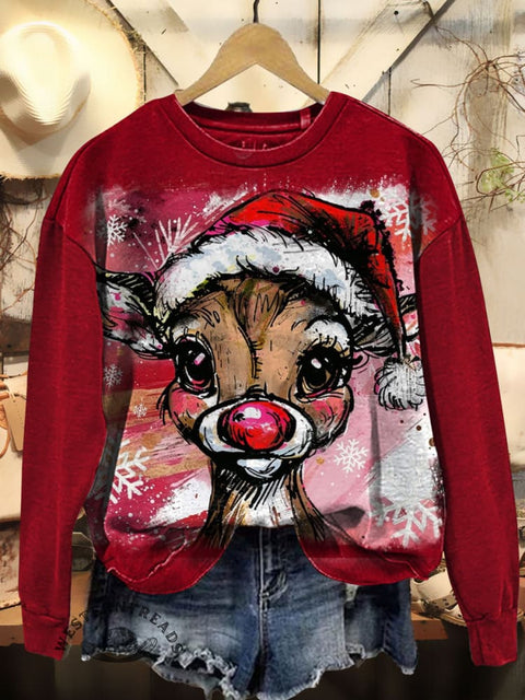 Christmas Prints Casual Cotton Sweatshirt