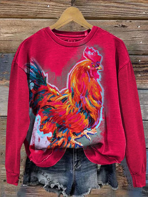 Chicken Prints Casual Cotton Sweatshirt