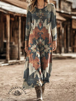 Women's Aztec Art Print Long-sleeved Dress