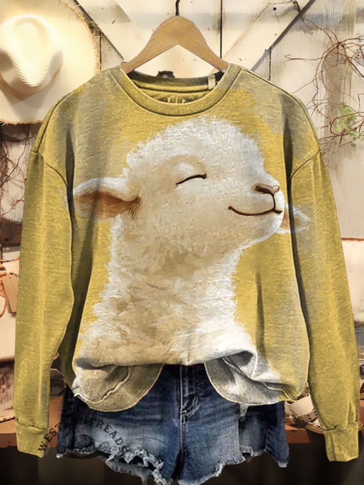 Lamb Art Prints Casual Cotton Sweatshirt