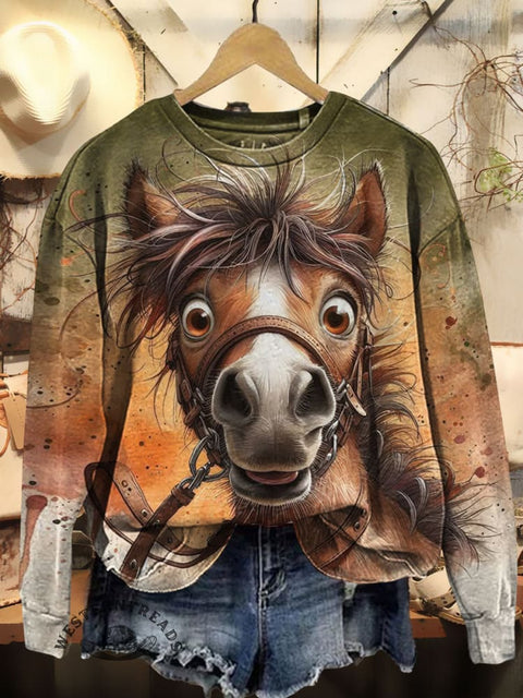 Funny Horse Prints Casual Cotton Sweatshirt