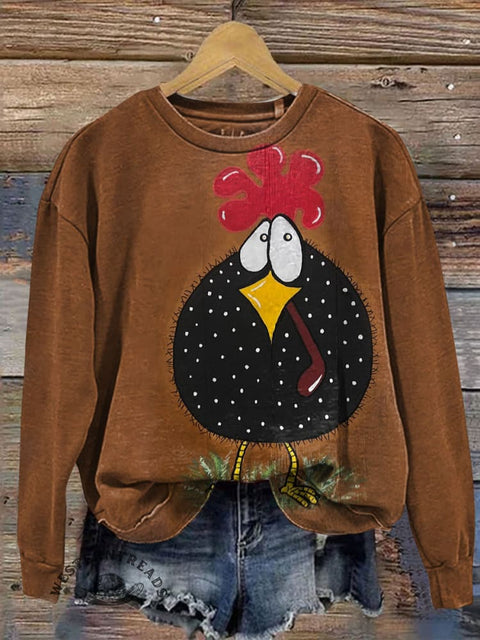 Funny Chicken Prints Casual Cotton Sweatshirt