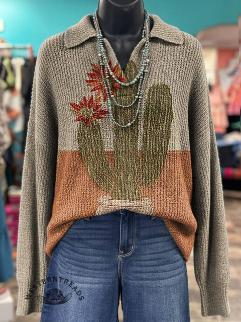 Cactus Printed Casual Sweater