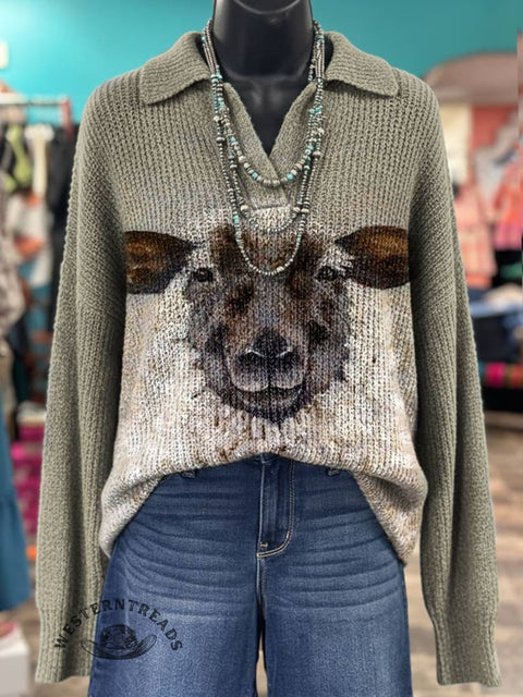 Lamb Printed Casual Sweater