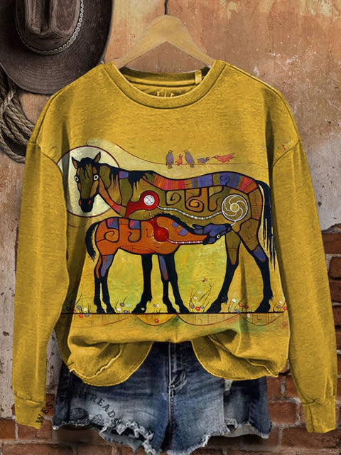 Horse Prints Casual Cotton Sweatshirt