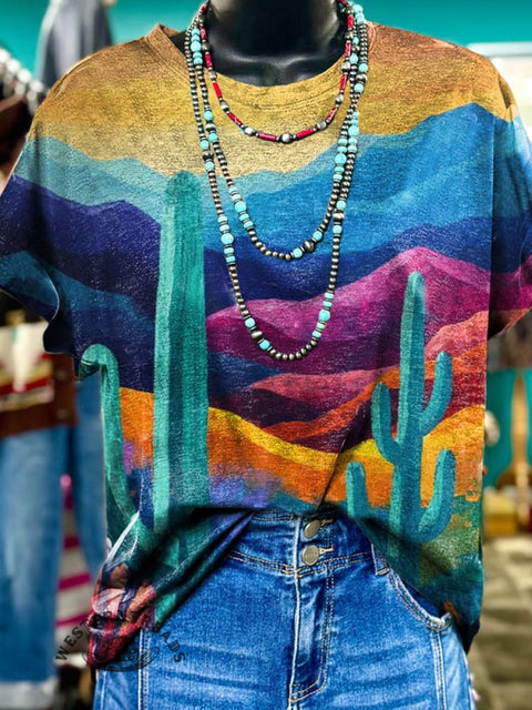 Cactus Art Printed Casual Short-sleeved T-shirt
