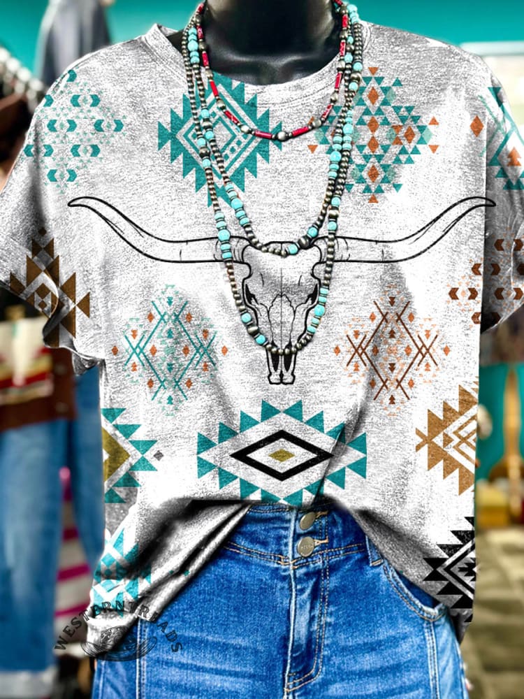 Western Art Printed Casual Short-sleeved T-shirt