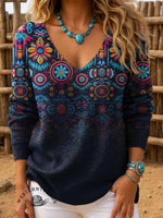 Vintage Flowers Print Casual Pullover Sweater