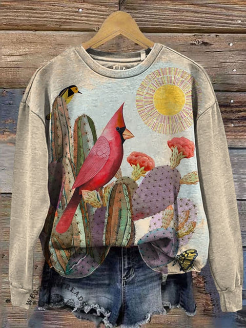 Cardinal Bird Prints Casual Cotton Sweatshirt