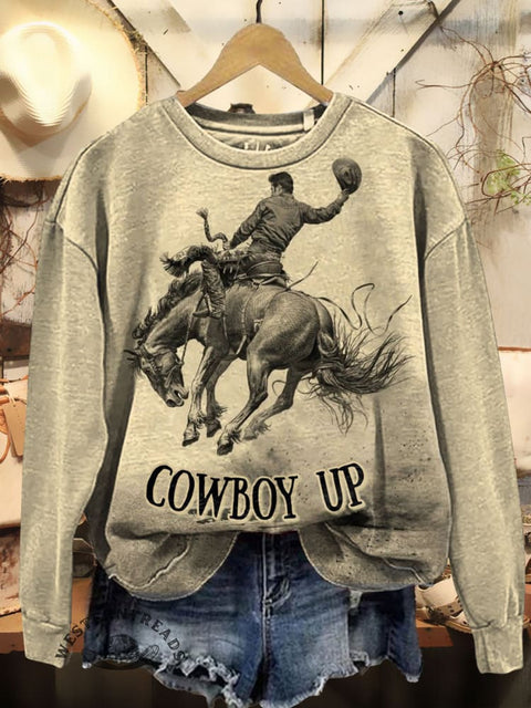 Western Cowboys Prints Casual Cotton Sweatshirt