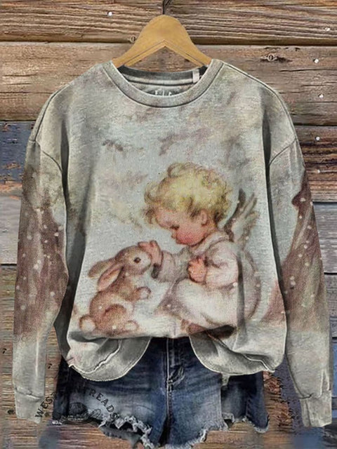 Winter Art Prints Casual Cotton Sweatshirt