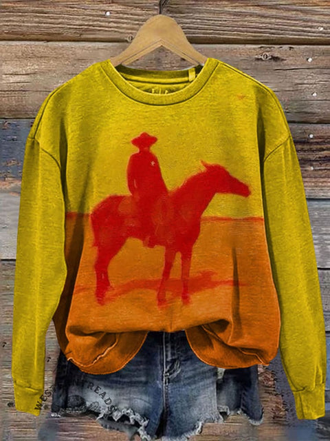 Western Cowboys Prints Casual Cotton Sweatshirt