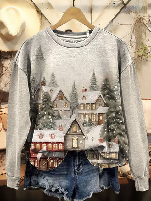 Winter Christmas Prints Casual Cotton Sweatshirt