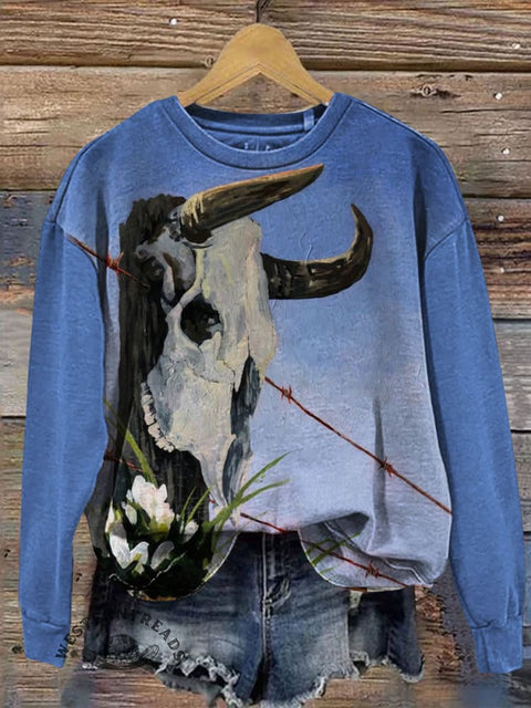 Bull Skull Prints Casual Cotton Sweatshirt