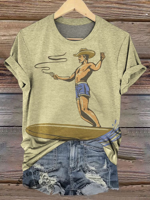 Funny Western Cowboy Art Printed Casual Short-sleeved T-shirt