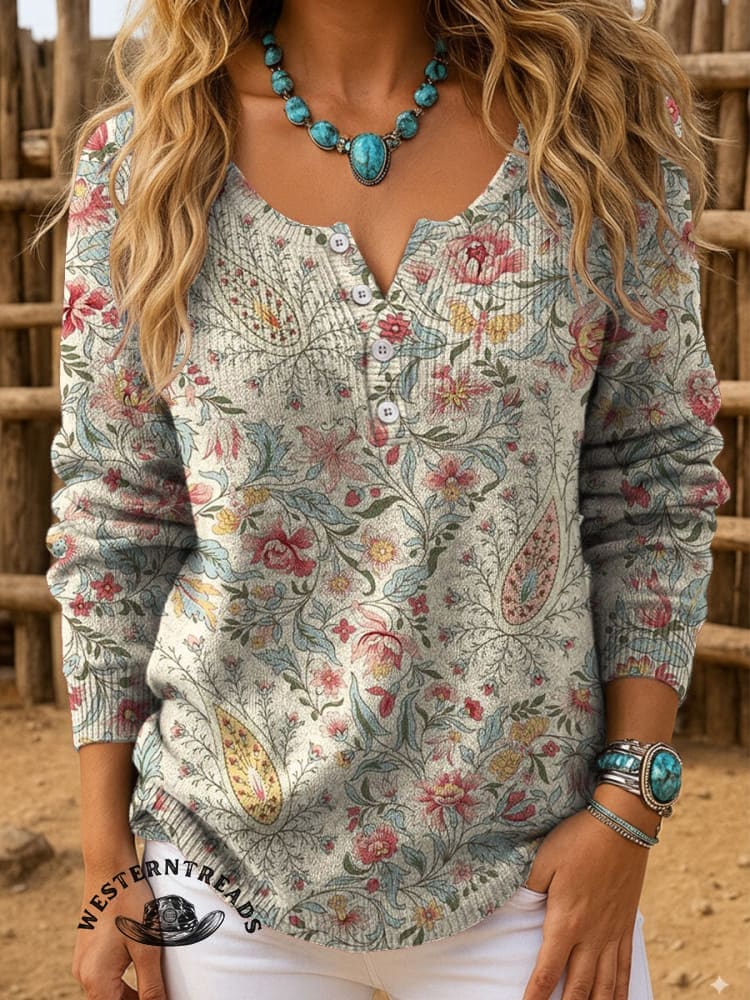 Limited time super low price ⚡Retro Paisley Floral Print Casual Hoodie Sweatshirt
