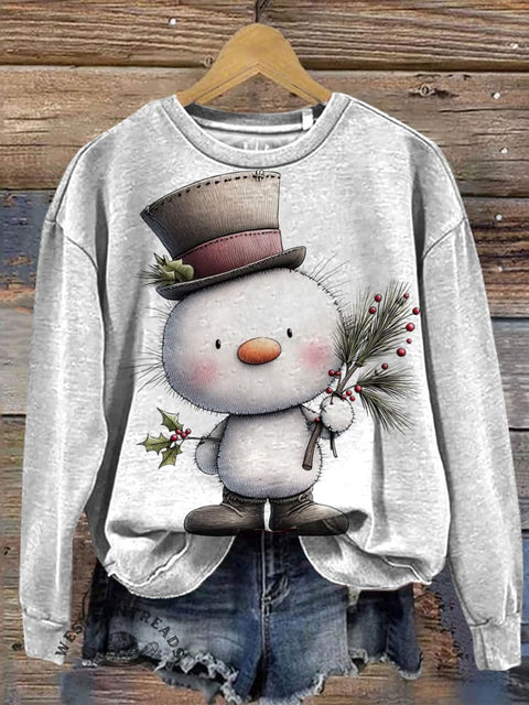 Snowman Prints Casual Cotton Sweatshirt