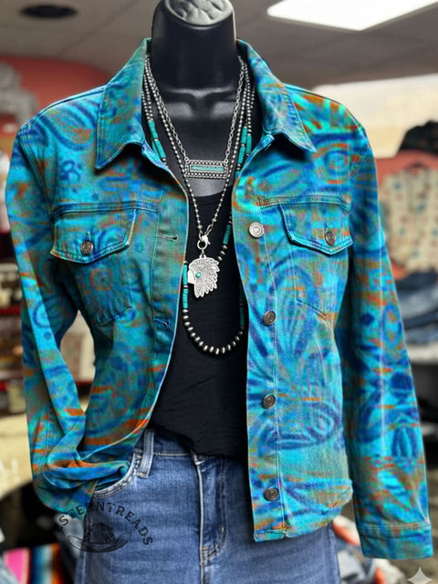 Abstract Art Print Casual Denim Jacket