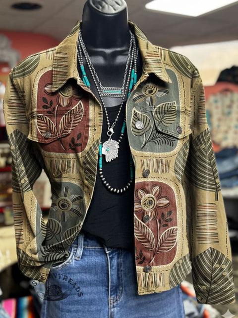 Abstract Art Print Casual Denim Jacket