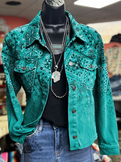 Paisley Print Casual Denim Jacket