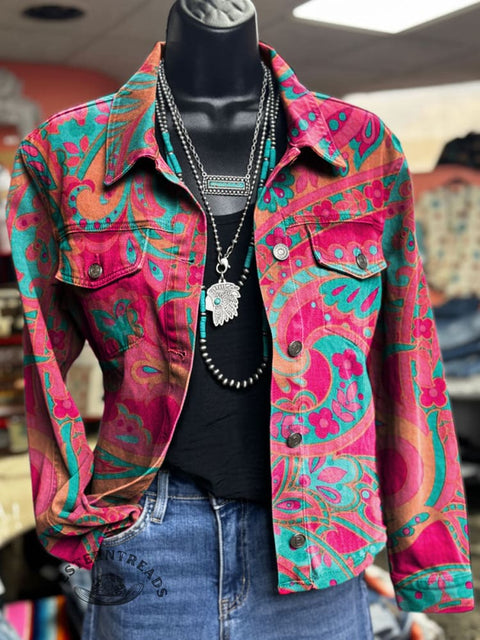 Paisley Print Casual Denim Jacket
