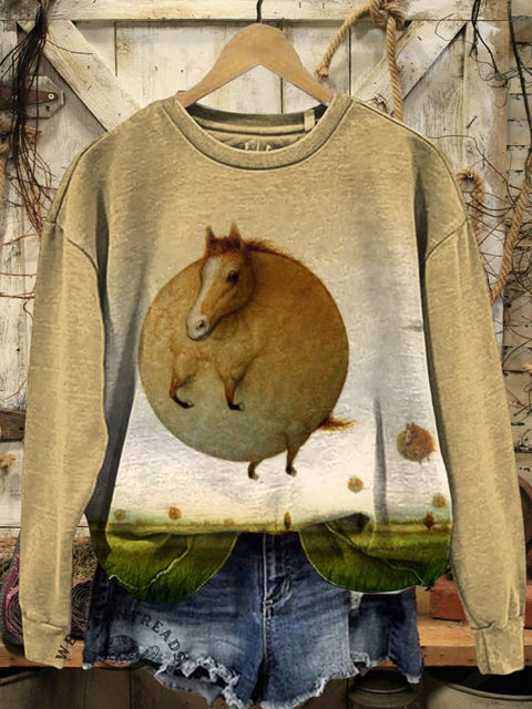 Funny Horse Prints Casual Cotton Sweatshirt