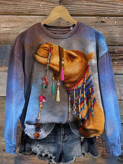 Camel Art Prints Casual Cotton Sweatshirt