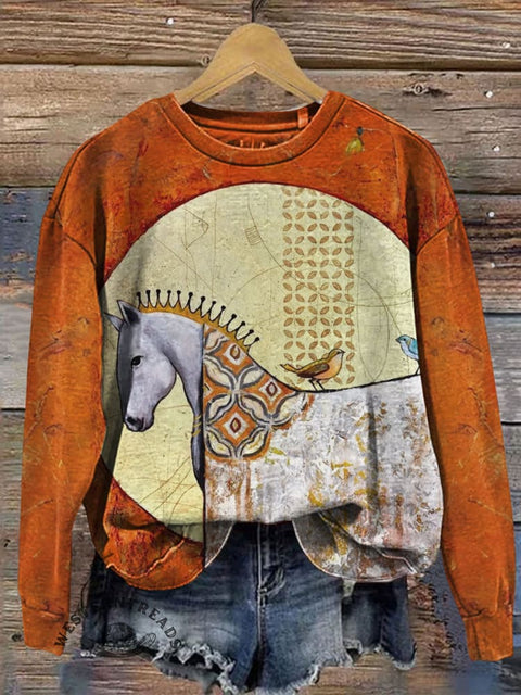 Horse Art Prints Casual Cotton Sweatshirt