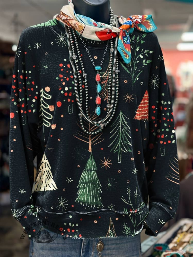 Christmas Prints Casual Cotton Sweatshirt