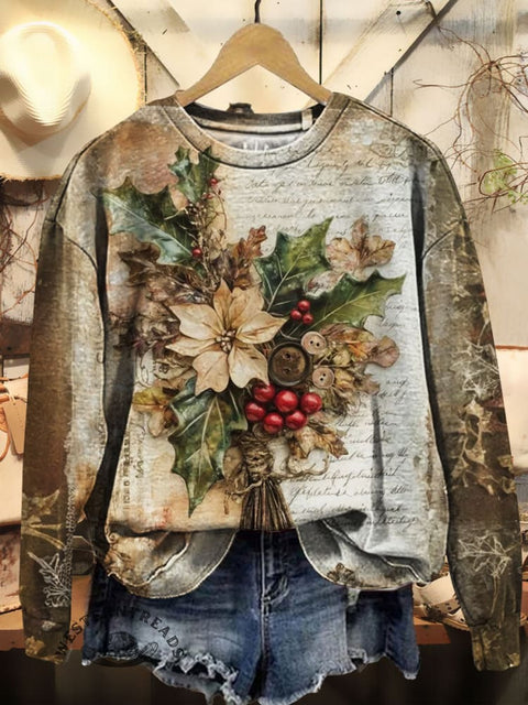 Christmas Art Prints Casual Cotton Sweatshirt