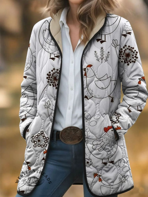Chicken Print Casual Quilted Jacket