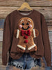 Vintage Cute Christmas Gingerbread Man Prints Casual Cotton Sweatshirt
