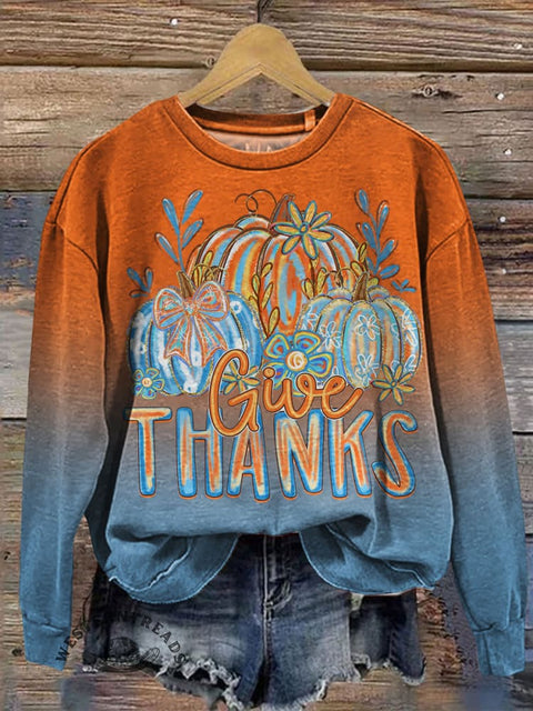 Give Thanks Gradient Art Prints Casual Cotton Sweatshirt