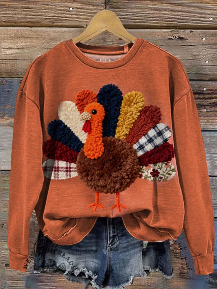 Vintage Turkey Art Prints Casual Cotton Sweatshirt