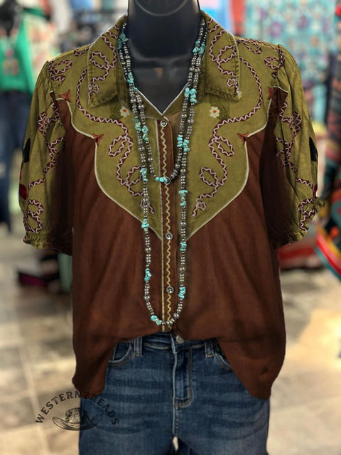 Western Style Women's Print Casual Cotton Shirt