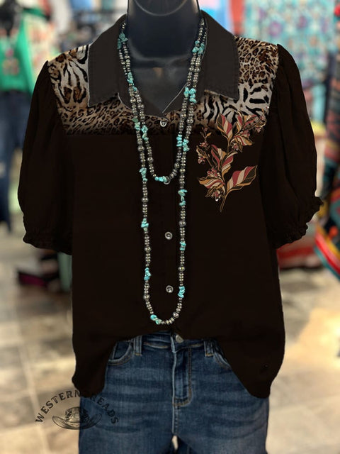 Western Style Women's Print Casual Cotton Shirt