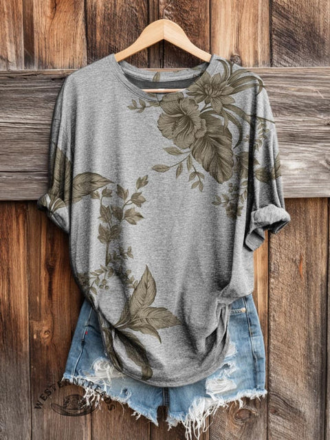 Floral Pattern Women's Art Print Casual Long Sleeve T-shirt